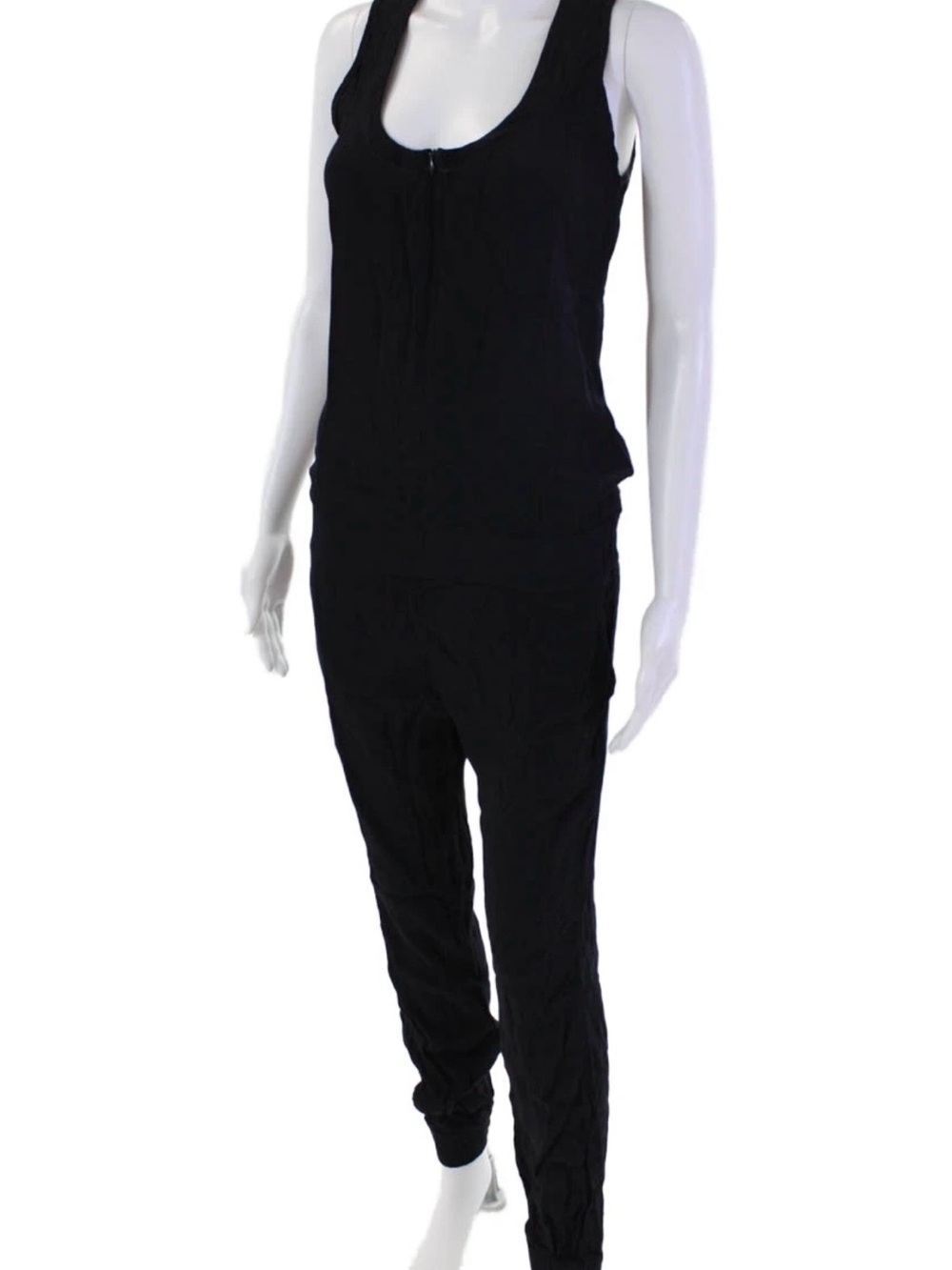 Monrow Crepe Black Sleeveless Zip-Front Jumpsuit Size Small - Picture 3 of 9